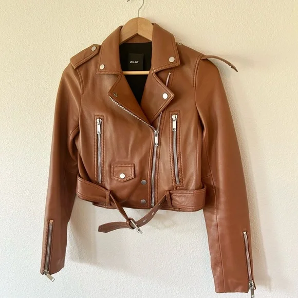 LTH JKT Mya Cropped Leather Moto Jacket in Cognac